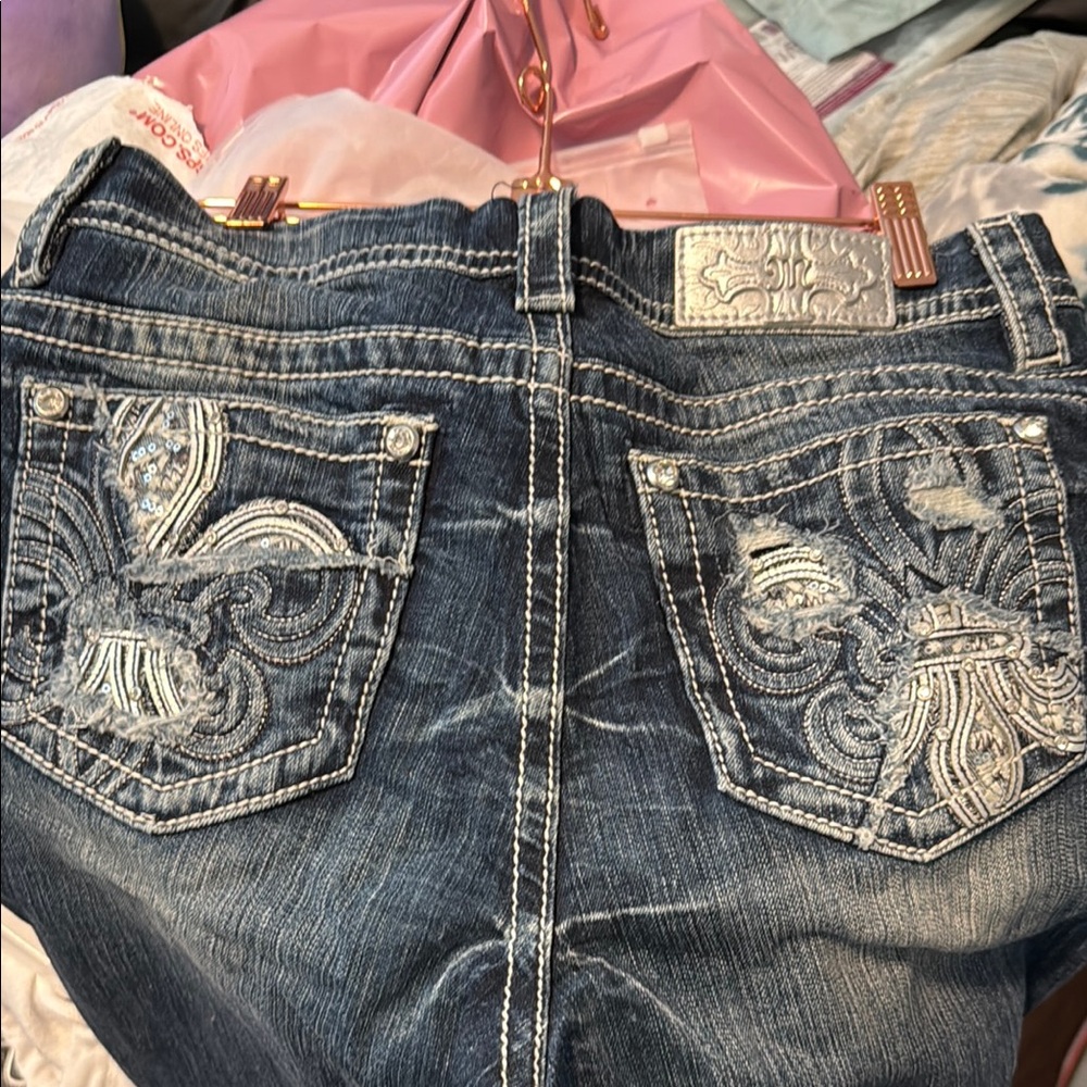 Miss Me Blue Straight Leg Jeans with Embellished Pockets